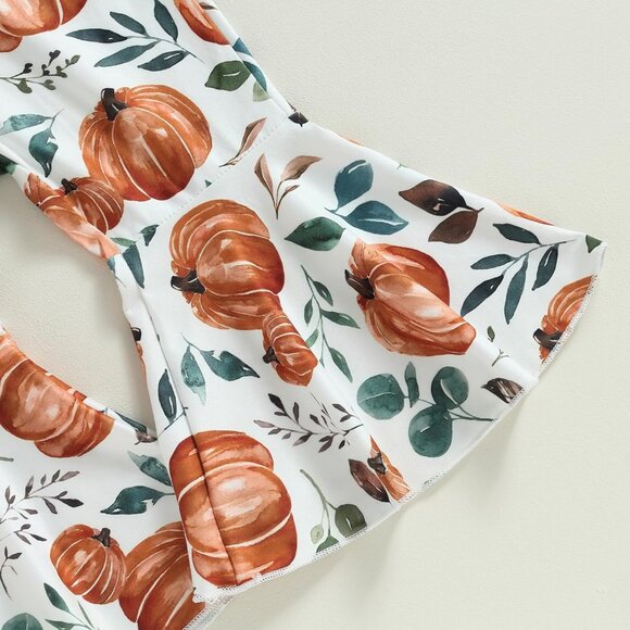 Baby Girl Fall Winter Clothes Pumpkin Patch Crewneck Sweatshirts Flare Pants Set - Picture 7 of 7